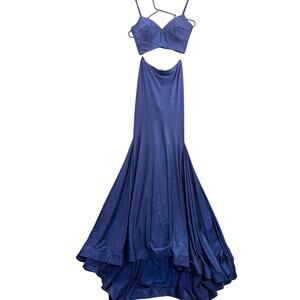 Ellie Wilde Royal Blue Sparkly 2 Piece Crop Top Mermaid Skirt Prom Dress Women 0